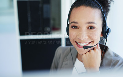 Buy stock photo Portrait of a young woman working in a call centre