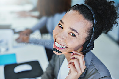 Buy stock photo Portrait of a young woman working in a call centre