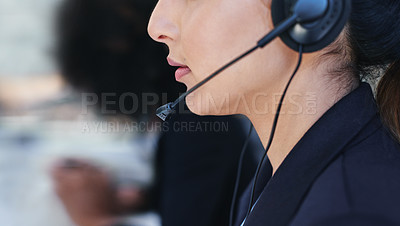 Buy stock photo Closeup shot of a young woman working in a call centre