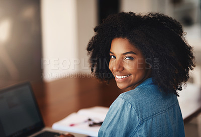 Buy stock photo Portrait of an attractive young woman working from home