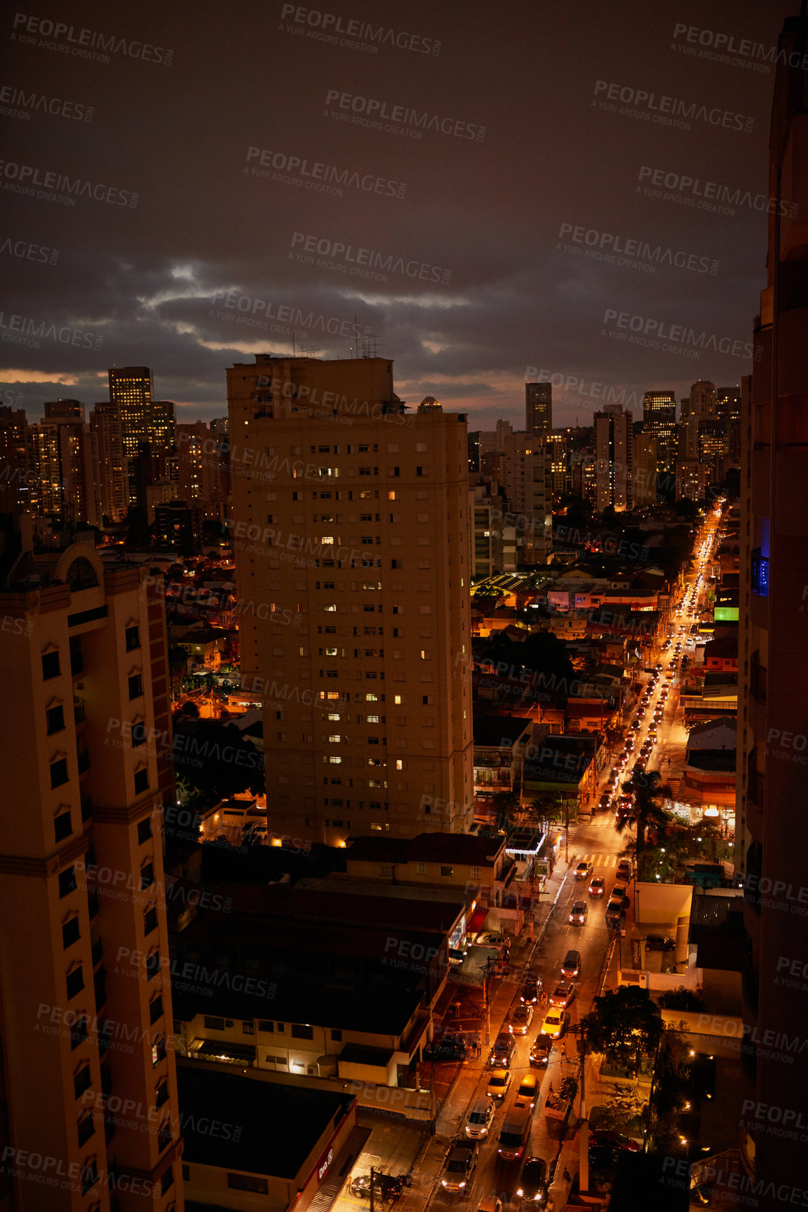 Buy stock photo High angle shot of a city at night with no people