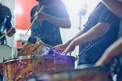 Buy stock photo Shot of a group of musical performers playing together indoors