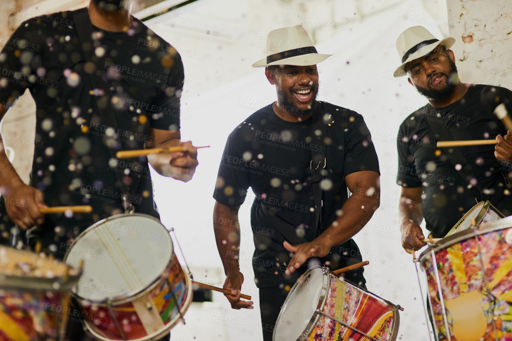Buy stock photo Shot of a group of musical performers playing together indoors