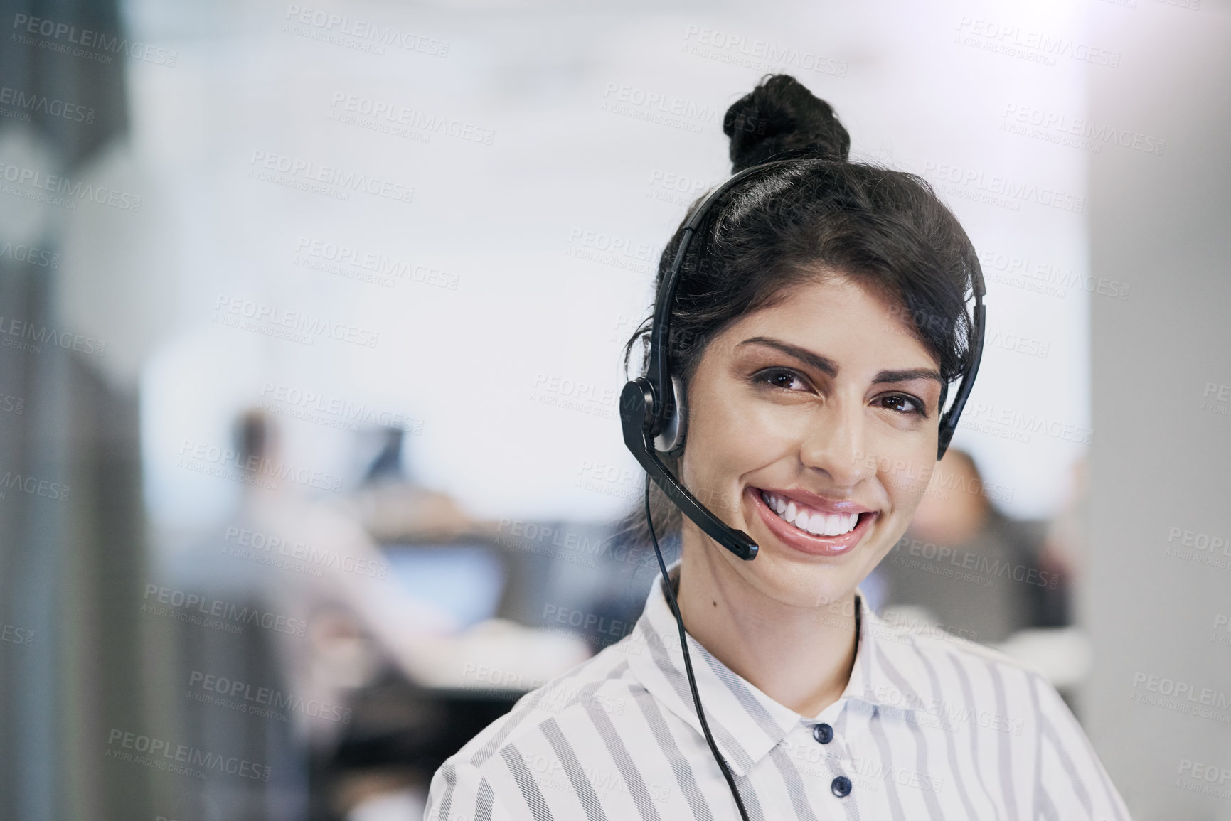 Buy stock photo Portrait of a young call centre agent working in an office