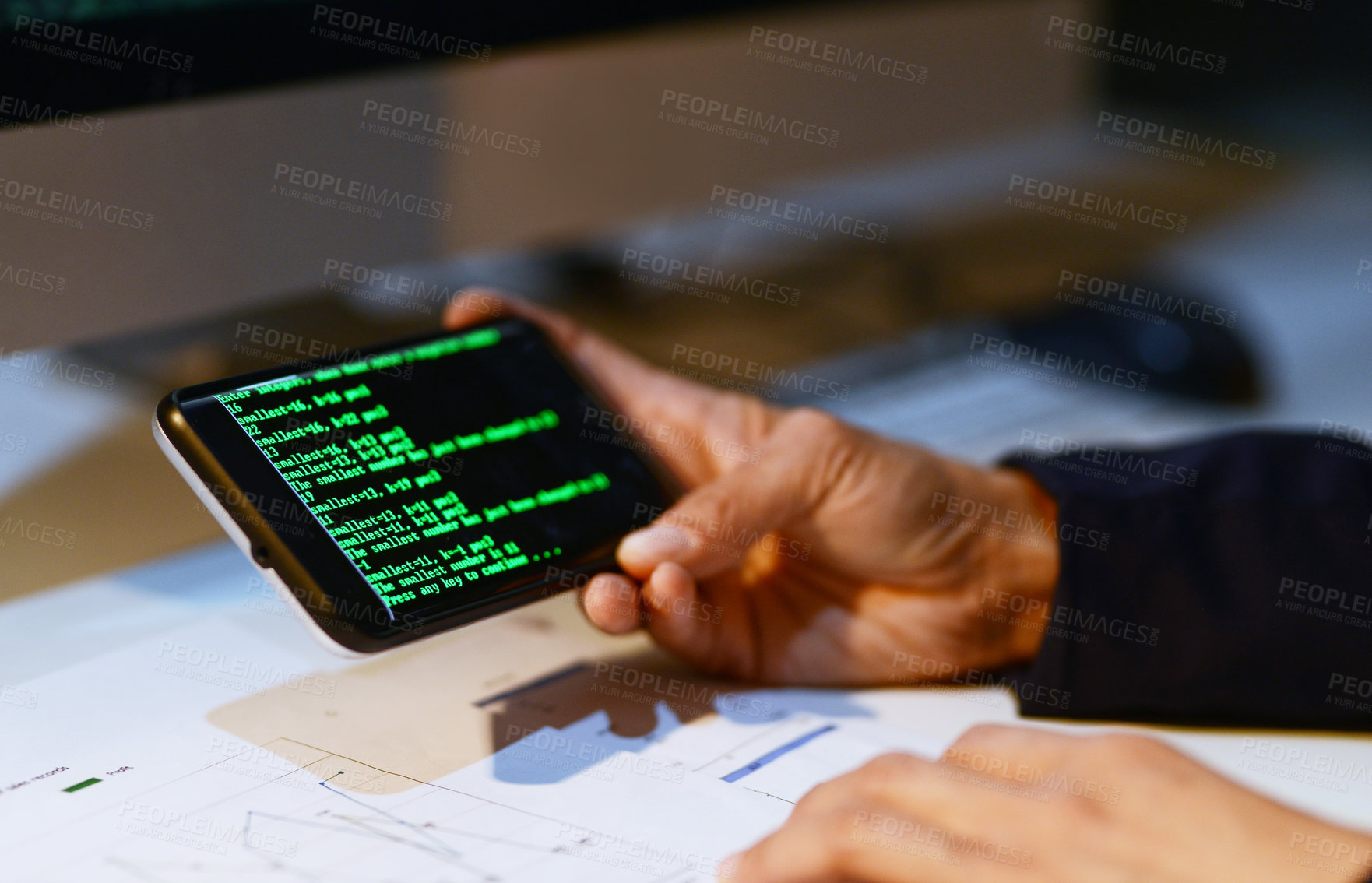 Buy stock photo Closeup shot of an unrecognizable businesswoman using a cellphone in an office