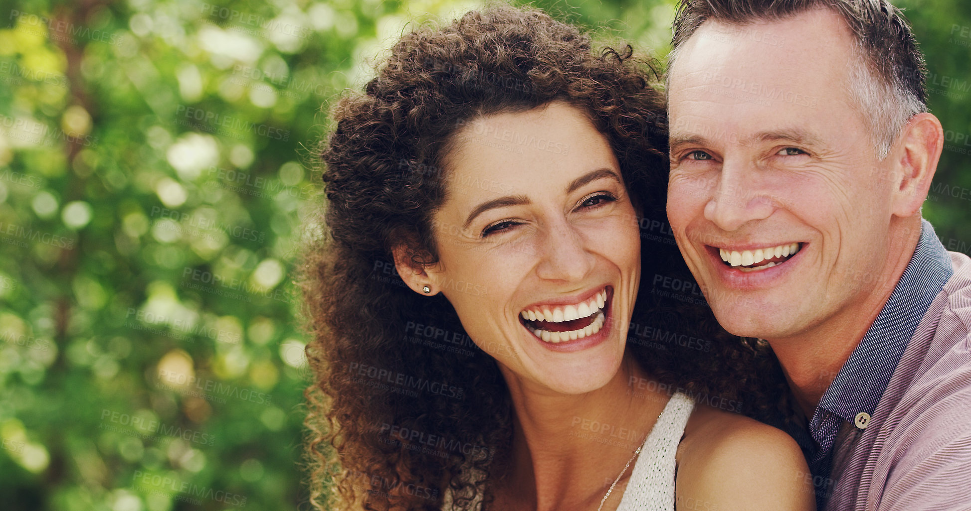 Buy stock photo Portrait of a happy and affectionate mature couple spending quality time together outdoors