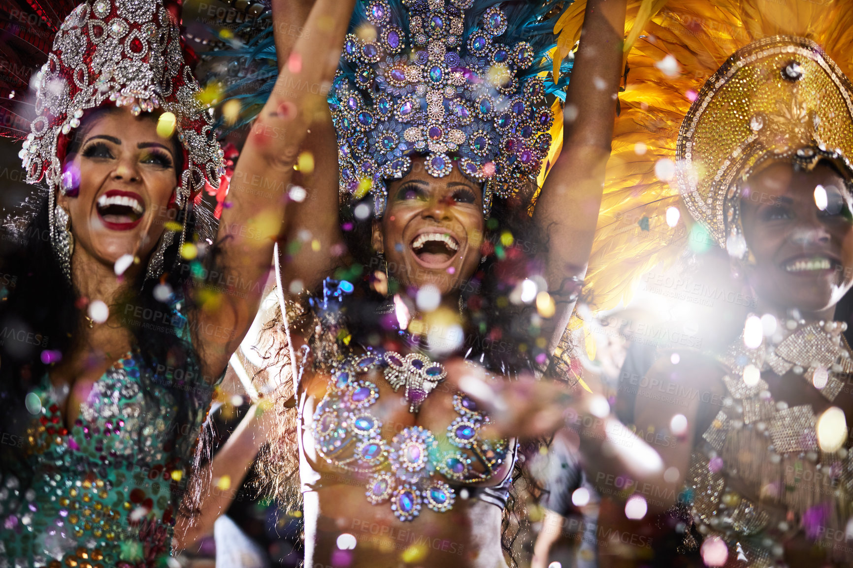 Buy stock photo Shot of samba dancers performing in a carnival