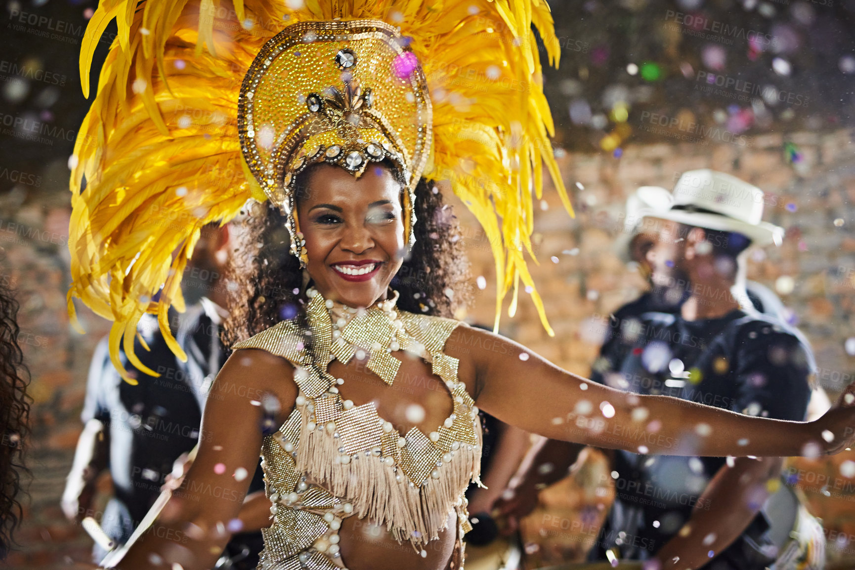 Buy stock photo Portrait of a samba dancer performing in a carnival