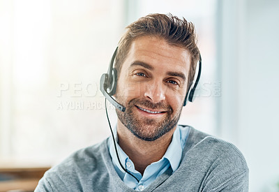 Buy stock photo Portrait of a young call centre agent working in an office