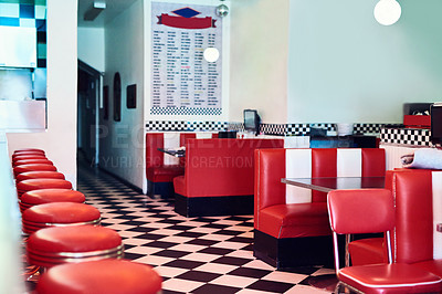 Buy stock photo Cropped shot of an empty retro diner