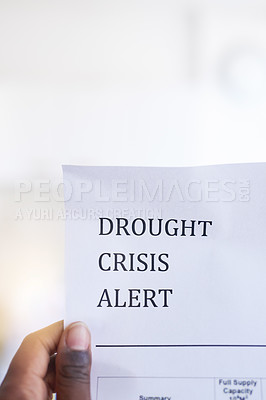 Buy stock photo Closeup of an unrecognizable person holding a paper with a notification on it saying 
