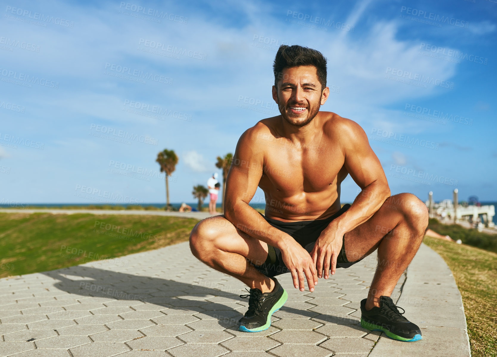 Buy stock photo Portrait of a handsome young man exercising outdoors