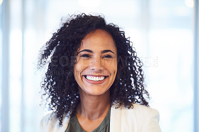 Buy stock photo Portrait of an attractive young businesswoman standing in the office