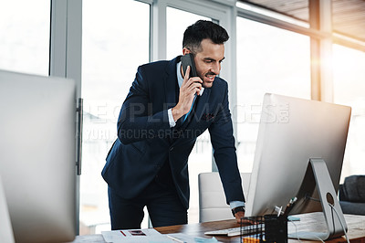 Buy stock photo Cropped shot of a handsome male executive working in a modern office