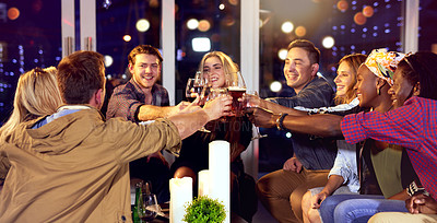 Buy stock photo Cropped shot of a group of friends having fun at a nightclub