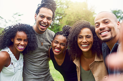 Buy stock photo Cropped shot of friends spending time together outdoors