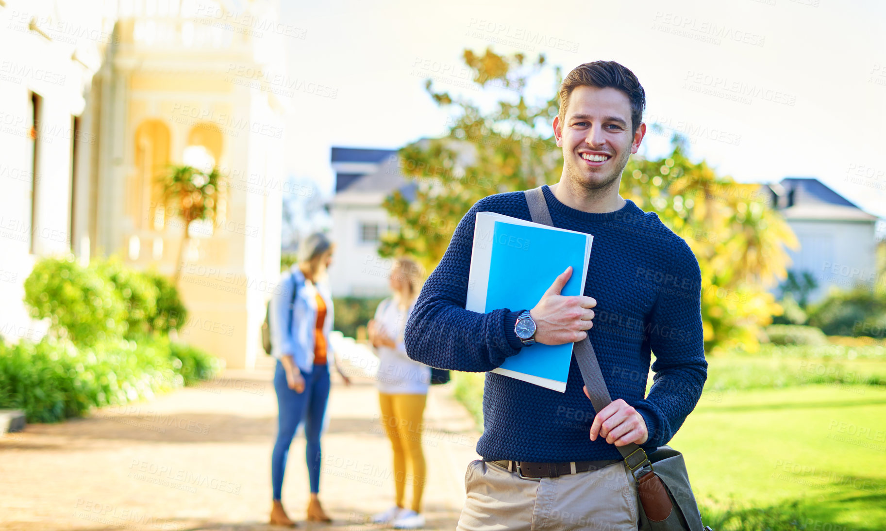Buy stock photo Portrait of a male university student outside on campus