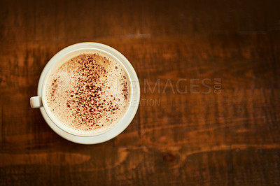 Buy stock photo Coffee, cup or cafe store table, restaurant or diner for beverage service, mock up drink sales or hospitality industry. Tea mug, commerce market shop or small business mockup with hot chocolate latte