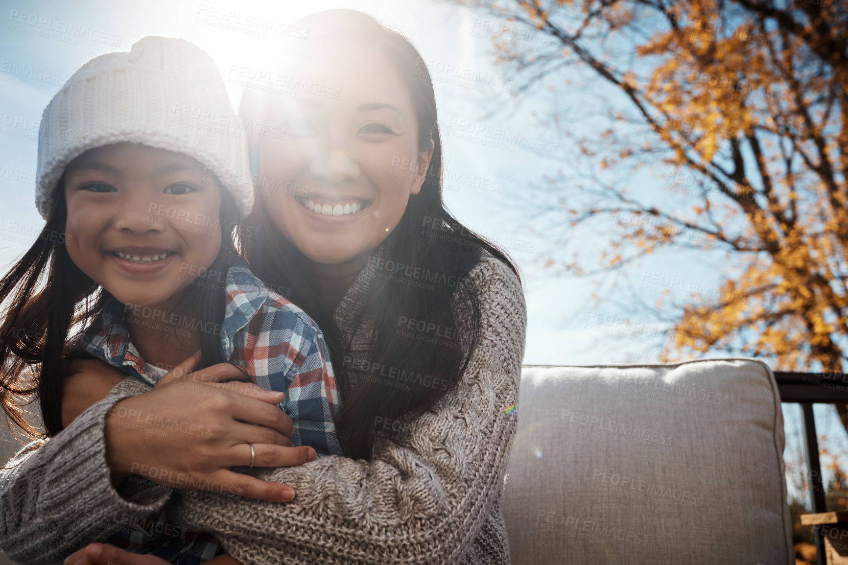 Buy stock photo Portrait of an adorable little girl enjoying an autumn day outdoors