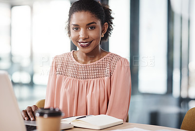 Buy stock photo Portrait of a young beautiful businesswoman working in her office