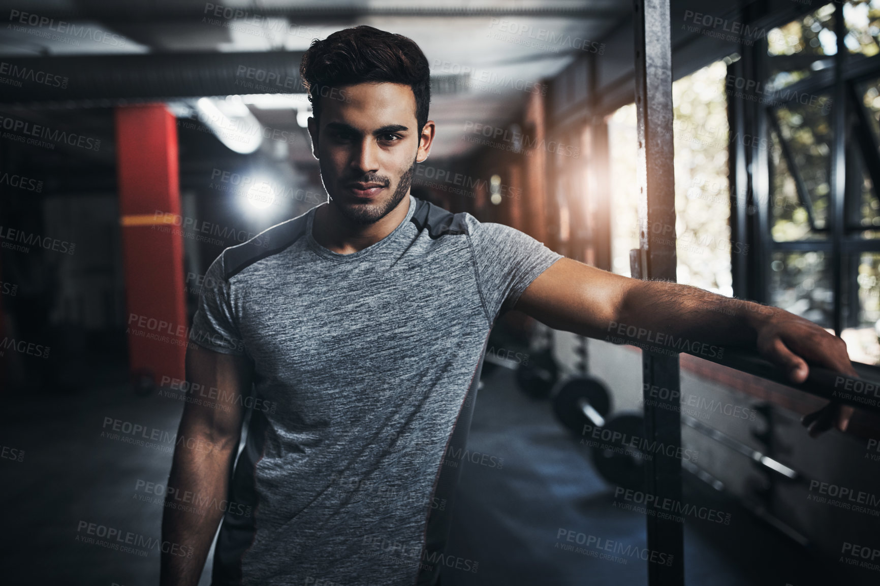 Buy stock photo Portrait of a handsome young man at the gym for a workout