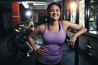 Buy stock photo Portrait of a sporty young woman at the gym