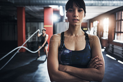 Buy stock photo Portrait of a beautiful young woman at the gym for a workout