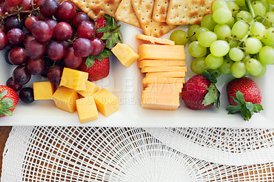 Buy stock photo High angle shot of an assorted healthy food platter