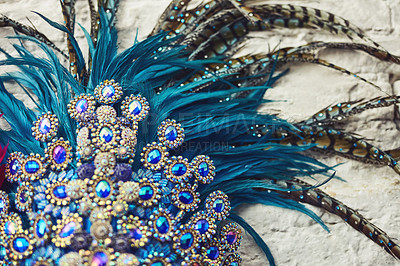 Buy stock photo Still life shot of costume headwear for a samba dancer