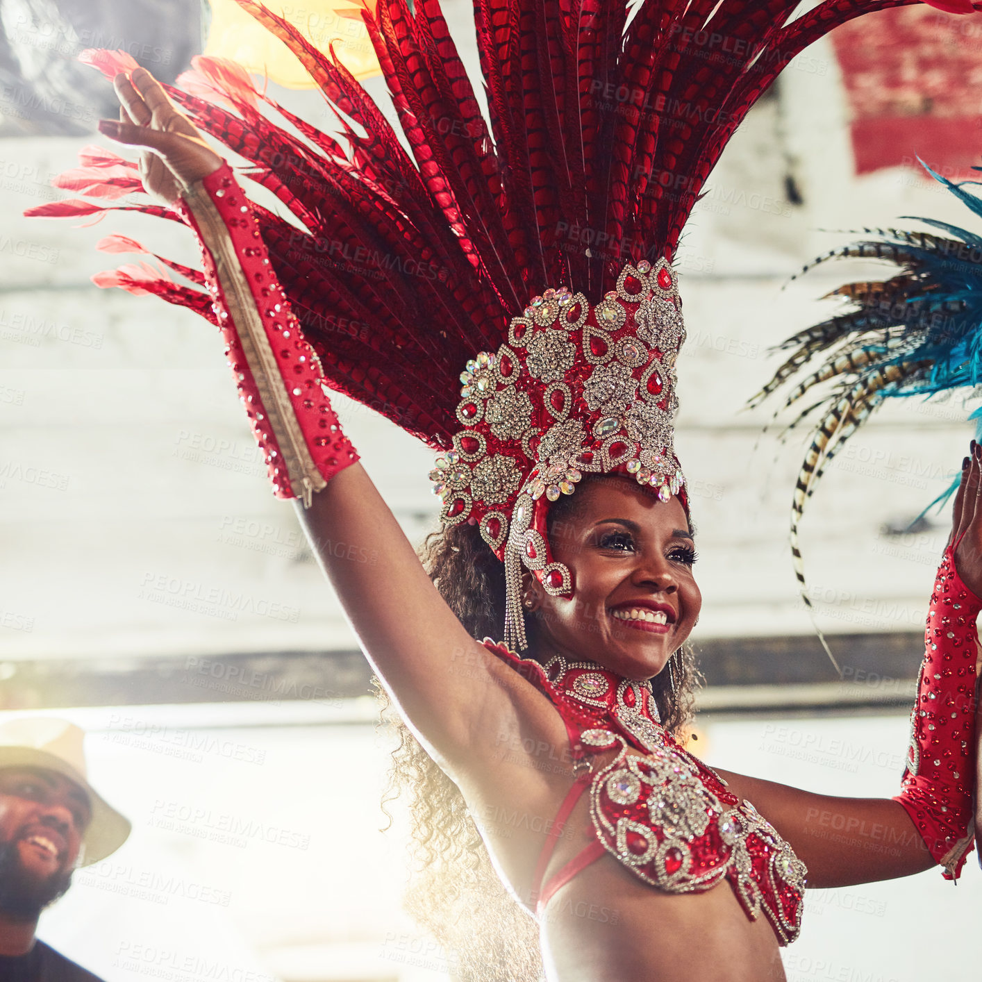 Buy stock photo Shot of a samba dancer performing in a carnival