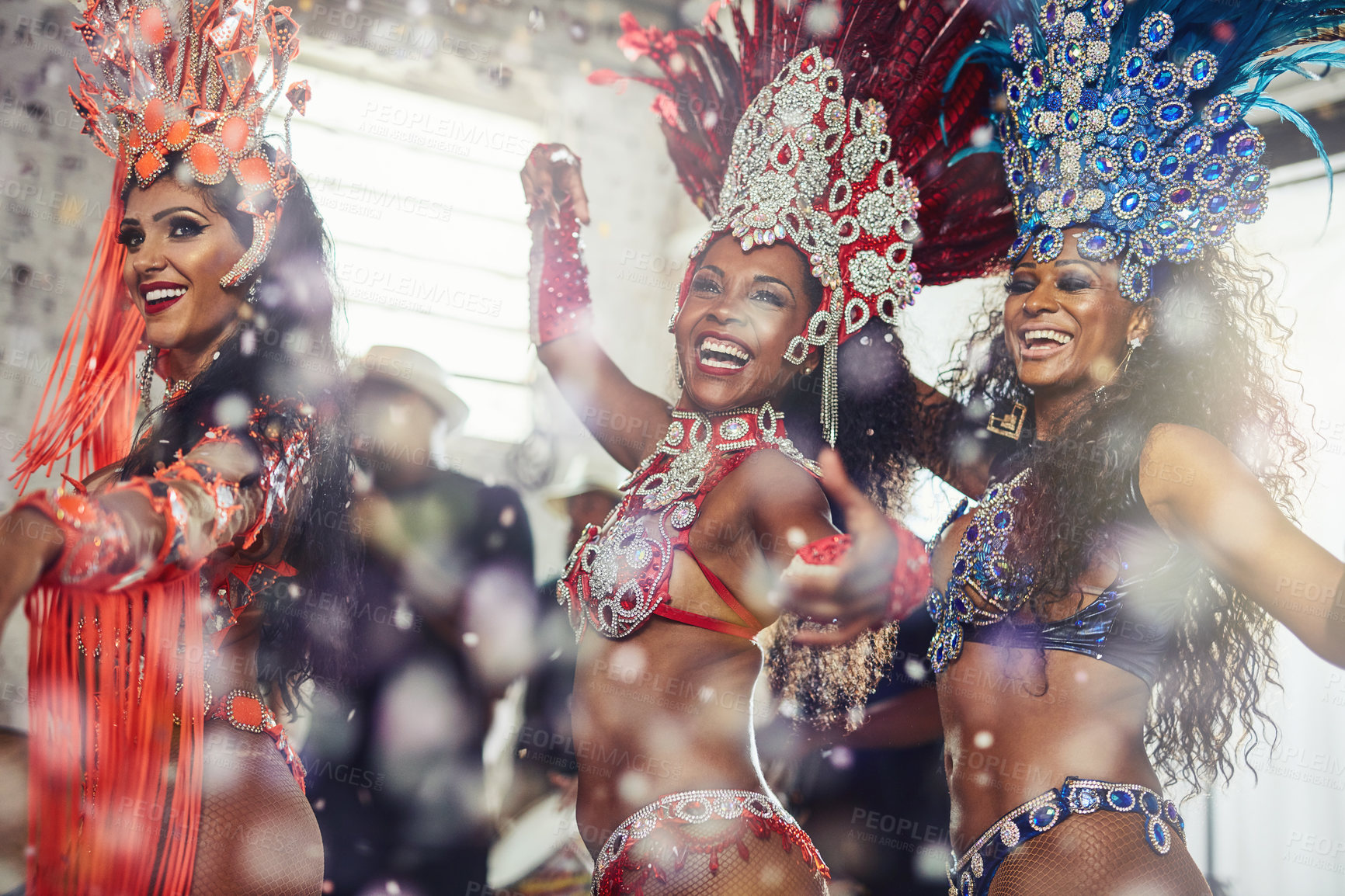 Buy stock photo Shot of samba dancers performing in a carnival