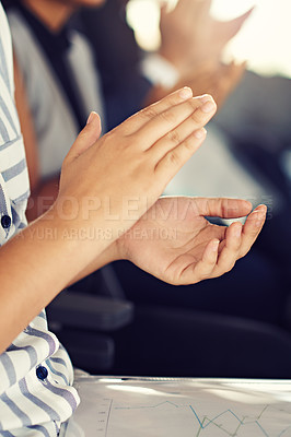 Buy stock photo Closeup shot of unrecognizable businesspeople applauding during a seminar