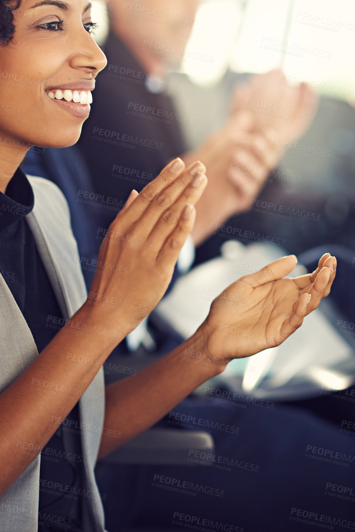 Buy stock photo Cropped shot of a group of diverse businesspeople clapping during a seminar