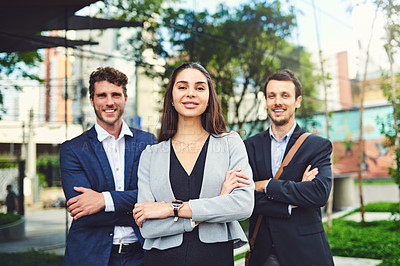 Buy stock photo Portrait of a businesspeople outside