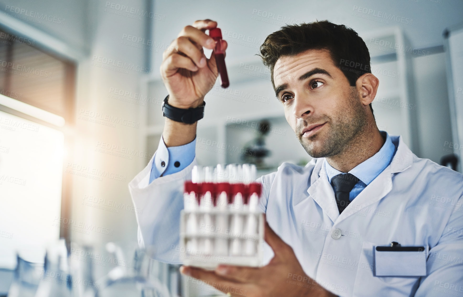 Buy stock photo Shot of a scientist analyzing medical samples in a lab