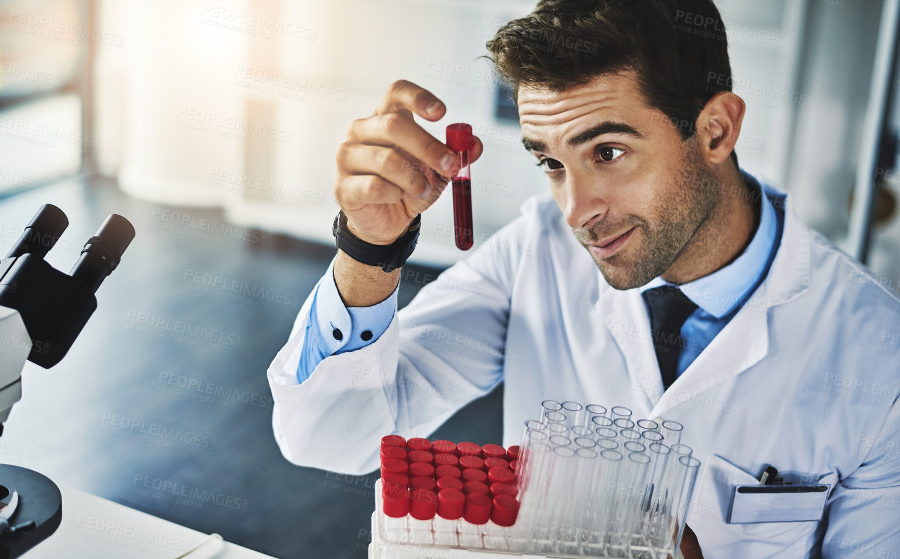 Buy stock photo Shot of a scientist analyzing medical samples in a lab