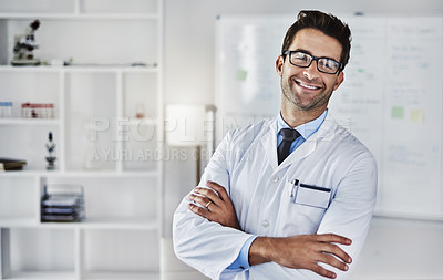 Buy stock photo Portrait of a scientist standing in a lab