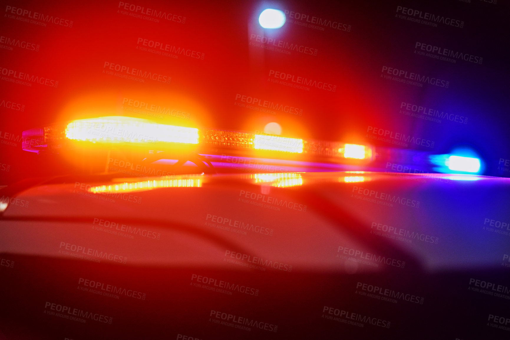 Buy stock photo Closeup shot of the sires of a police squad car outside