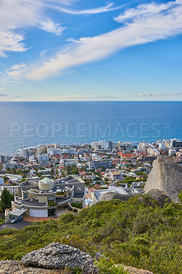 Buy stock photo Aerial view of Sea Point, Cape Town, South Africa