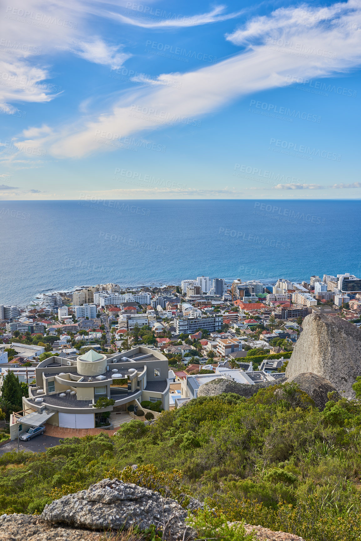 Buy stock photo Aerial view of Sea Point, Cape Town, South Africa