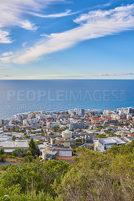 Buy stock photo Aerial view of Sea Point, Cape Town, South Africa