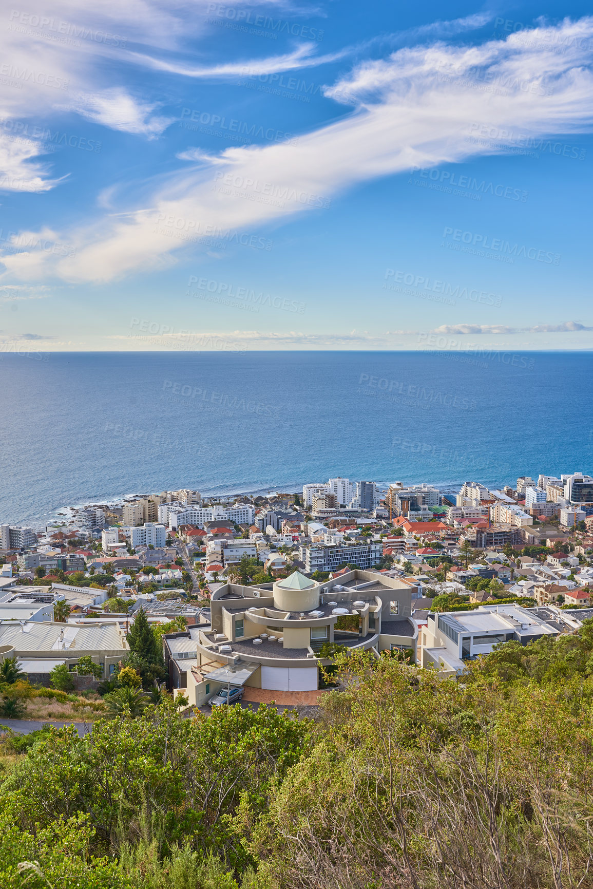 Buy stock photo Aerial view of Sea Point, Cape Town, South Africa