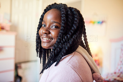 Buy stock photo Portrait of an adorable little girl chilling in her bedroom
