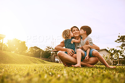 Buy stock photo Cropped shot of a young family spending time together outdoors