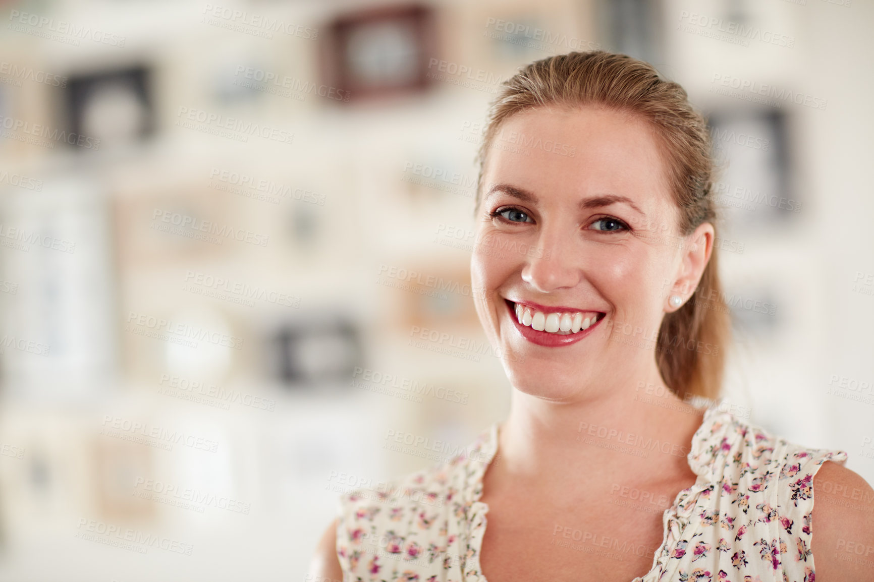 Buy stock photo Defocused shot of a  woman at home