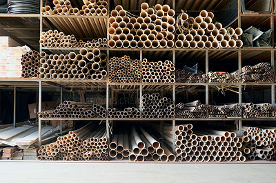 Buy stock photo Cropped shot of building materials in an industrial warehouse