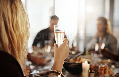 Buy stock photo Shot of young friends enjoying a get together at a restaurant