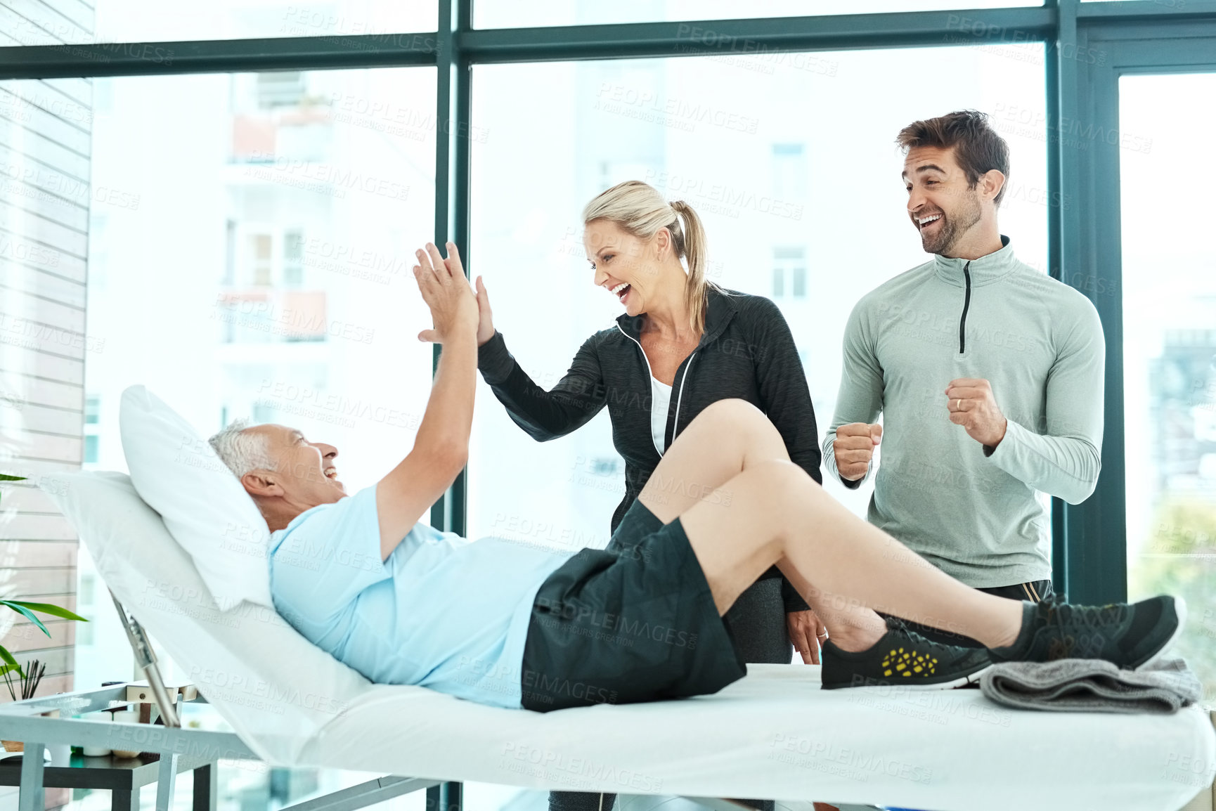 Buy stock photo Shot of a senior man going for physiotherapy
