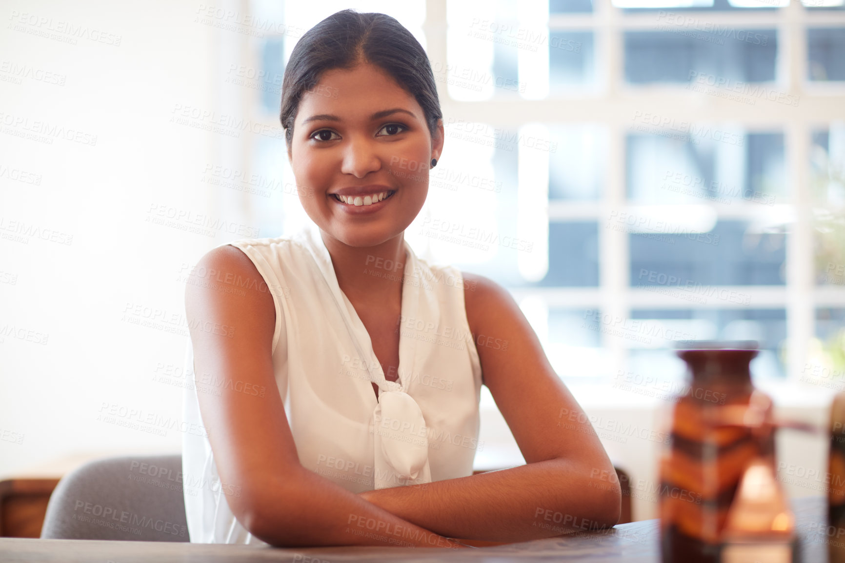 Buy stock photo Portrait of a young attractive businesswoman in the office