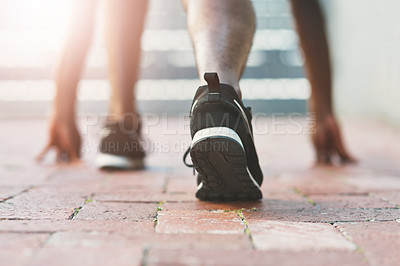 Buy stock photo Cropped shot of an unrecognizable person on his marks